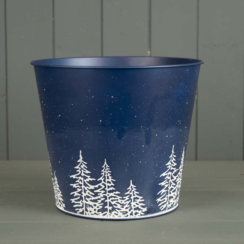Dark Blue Zinc Pot with Winder Wonderland Forest Design detail page
